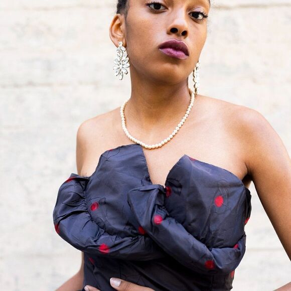 CEIL‎ CHAPMAN  Pinup Dress Blue Red Cherries Vintage Rockabilty Size Small - Picture 3 of 13